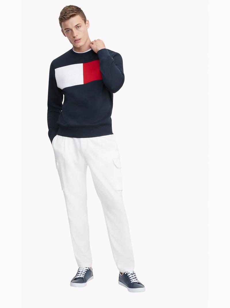 Férfi Tommy Hilfiger Essential intarsia flag Pulóverek Sötétkék | HU 902XYU